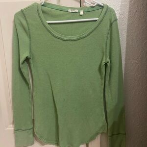 dylan Light Green Waffle Thermal Long Sleeve Top